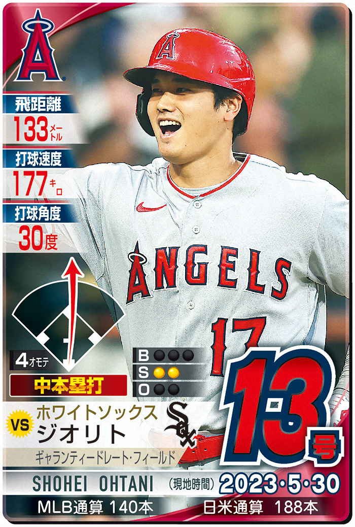 大谷翔平５試合ぶり13号ソロ！バックスクリーンへ豪快弾「３番DH」Wソックス戦／速報中